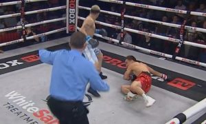 Подробнее о статье Видео полного титульного боя с нокдауном Батыра Джукембаева в США