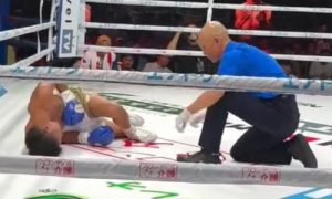 Подробнее о статье Тяжелым нокаутом завершился дебютный бой Сакена Бибосынова в профи. Видео